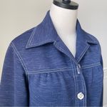 Vintage 70s Leisure Suit Button Jacket Dagger Pointed Collar Blue White S Photo 5