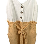 &merci &Merci‎ Gingham Paperbag Waist Tie Romper Size M Yellow White Button Front Photo 0