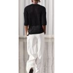 ZARA  Womens Button Front Asymmetric Crochet Knit Polo Top‎ Black Cream Large Photo 4