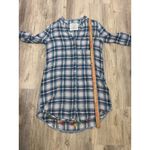 Kyla Seo Plaid Tunic Dress Embroidered Flowers Button Up Size Large Blue Photo 4