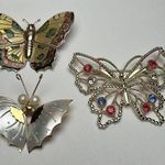 Butterfly Insect Gold Tone Brooch Pin Lot Of 3 Enamel Rhinestone & MOP Mix Photo 0
