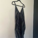 Elan  Women’s Navy Metallic Gold Arrow Print Balloon Bottom Maxi Dress Size Md Photo 6