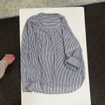 Thread and Supply Women’s button down shirt roll tab sleeves blue white vertical stripes Photo 1