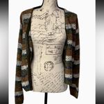 Vintage Hand Knit Open Front Cardigan Sweater With Zipper Detailing + Stripes Brown Size M Photo 4