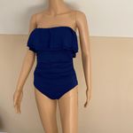 La Blanca Navy Ruffle Bandeau strapless one piece swimsuit Photo 4
