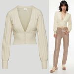 Wilfred Aritzia Plunge Front Ribbed Merino Wool Cardigan Cream Womens Small EUC Photo 2