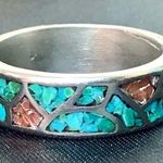 Sterling Silver Southwest Native Crushed Turquoise Coral Mosaic Ring Sz 12-1/2 Photo 6