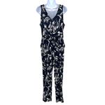 Gilli Navy White Jumpsuit Abstract Print Sleeveless Jersey Stretch Size Large Blue Photo 6