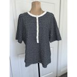 Madewell  Striped Elbow-Sleeve Henley Tee Knit Top Midnight Navy Size XL Photo 6