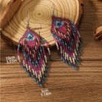 Colorful Beads Tassel Dangle Earrings‎ Retro Bohemian Ethnic Style Brown Photo 7