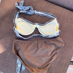 Vtg y2k retro blue / brown bikini set sz s Photo 4