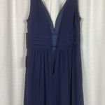 Lulus Lulu’s Navy Blue Leading Roll V Neck Ruched A Line Chiffon Maxi Dress Sz.M NWT Photo 11