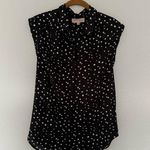 None Black & White Flowy Office Tank Top Button Down Photo 3