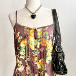 Love Squared Brown Floral Lace Trim Tank Top Y2K 2000s Cottagecore‎ Boho Vintage Medium Photo 0
