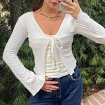 Free People Good days white knit boho open tie front cardigan cover up sweater sz s Photo 0