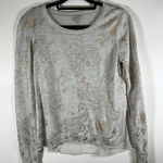 Lucky Brand Mosaic Paisley Print Pullover Sweater Size Small Chiffon Hem Gray Photo 0