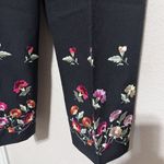 Larry Levine New  Cropped Pants Size 8P Black Embroidered Floral Ankle High Rise Photo 1