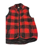 Entro VTG  Medium Buffalo Plaid Fleece Vest Red Black Lined Sherpa Full Zip 19x22 Photo 2