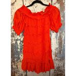 Olivaceous Off the Shoulder Ruffle Dress, Short Sleeves, size Medium, red orange Photo 1
