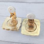 Vintage Clip On Earrings Retro Chunky Gold Tone & Cream Statement 7/8" Photo 5