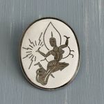 Unique Vintage Brooch Signed Japan White Enamel W Etched Niello Dancer Photo 4