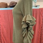 BP Olive Green Ruffle Cut Out Sleeve Sweater M Photo 3