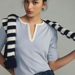 Maeve Mauve by Anthropologie Ribbed Split-Neck Top in Sky - Size - XS Photo 0