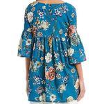 Bryn Walker  Diego Tunic Size Medium Floral Print Bell Sleeve Teal Blue Sz M New Photo 3