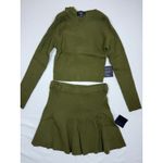 Lulus  Olive Ribbed Knit Hooded Cropped Sweater Mini Skirt Set Two Piece Size L Photo 2