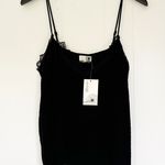 Everleigh NWT  Lace Trim V-Neck Cami Tank Blouse Black Small Photo 0