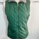 Laura Scott  Size S Puffer Vest Green Quilted Taupe Faux Fur Outdoors Cozy Layer Photo 9