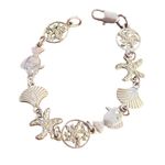 Vintage Silver Tone Nautical Bracelet Fish Shell Starfish Beach Vacation 7.25" Photo 0