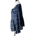 Blue Rain  Plaid Tunic Top Womens M Embroidered Long Sleeve‎ Blue BOHO Peasant Photo 2