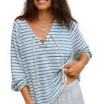 Aerie Nautical Lace-Up Striped Blue and White Top Size L Photo 0