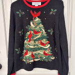 Tiara International Christmas Sweater Black Red Birds Cardinal Medium Holiday Photo 0