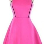 Monteau NEW NWT Neon Pink w/ Black Trim Sleeveless Mini Scuba Fit & Flare Dress Photo 0