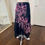EXPRESS Early 2000s Asymmetric Handkerchief Black Pink Purple Silk Midi Skirt XS Photo 1