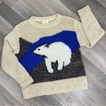 Urban Outfitters Pins & Needles Fuzzy Polar Bear Sweater Beige Blue Medium Crew Neck Photo 8