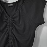 Poof New York Black Tie-hem Drawstring Ruched Short Sleeve V-Neck Ribbed Crop Top Photo 3