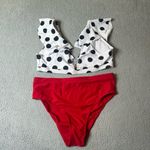 Yuly Swimsuit Womens L White Black Red Ruffle Trim High Waisted Bikini NEW Size L Photo 1