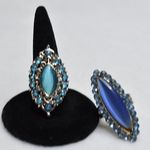 Source Unknown NWOT Blue On Blue Retro 2pc Rhinestone Metal Alloy Adjustable Party Rings Photo 1