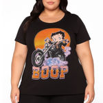 Popular Sports Betty Boop Motorcycle Graphic T Shirt Black 1X NWT Photo 0