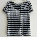 Talbots T by  Black & White Striped Heathered Short Sleeve Tee Twist Keyhole Back Photo 10