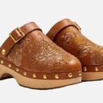 Johnny Was NEW  Mono Clog Tonal Embroidered Leather Brown Wedge Womens 9.5 Photo 2