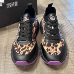 Versace Jeans Couture Leopard Print Logo Running Sneakers Purple Size 10 Photo 2