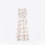 ZARA Sweetheart Neckline Floral Print Satin Effect MIDI Dress Cross Back Sz L Photo 5