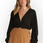 MINKPINK Harper Twist Blouse Women's Small Black Satin Long Sleeve V-Neck NWT Photo 0