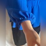 NY&Co Royal Blue Long Sleeve Peplum Blouse M Back Tie Stretch Waist Size M Photo 2