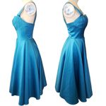 Unique Vintage Turquoise Satin Happily Ever After Pleated Swing Dress size XS Photo 2