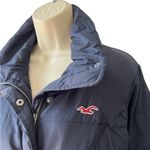 Hollister  Navy Blue and Red Feather Stuffed Puffer Jacket | Size Medium Photo 2